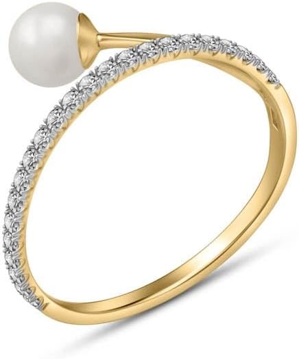 Galaxy Gold GG 14K Solid Yellow Gold Ring with Natural Diamonds and Natural Pearl