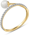 Galaxy Gold GG 14K Solid Yellow Gold Ring with Natural Diamonds and Natural Pearl