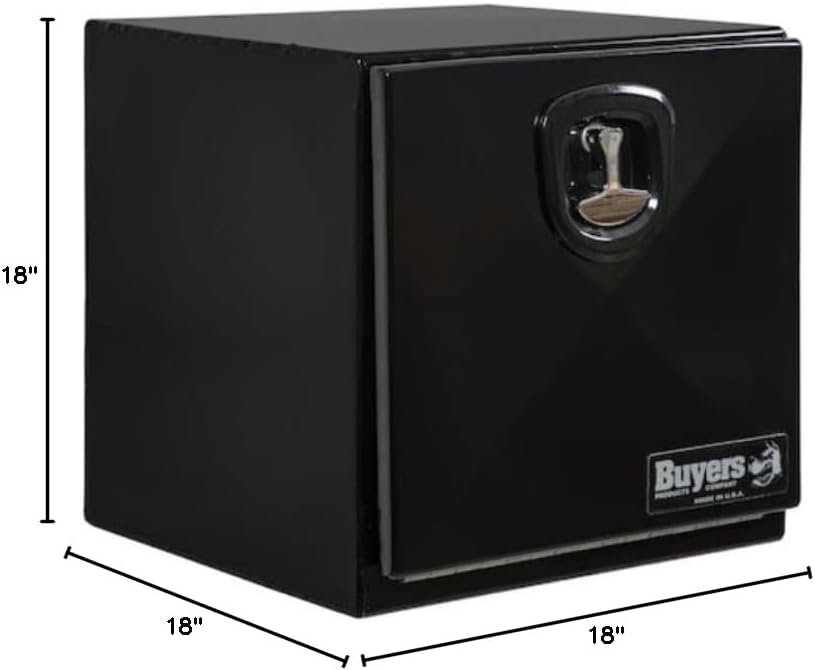 Buyers Products 1752799 Pro Series Stainless Steel Underbody Truck Tool Box, 18 x 18 x 18 In, 12 Ga Powder-Coated Steel, Locking T-Latch, Weatherproof Drop Door, Continuous Hinge, Black, Made in USA