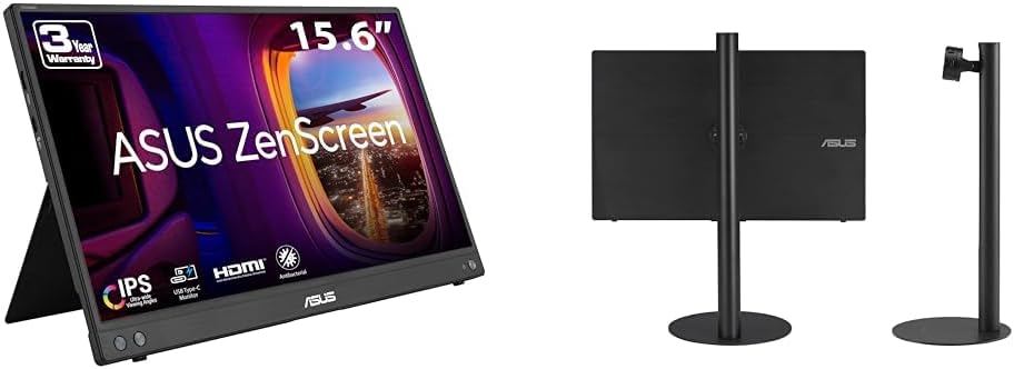 ASUS ZenScreen 16' (15.6 inch viewable) 1080P USB-C Portable Monitor (MB16AHV) & ZenScreen Stand MTS02D - Ergonomic Stand for Portable Monitors, Tilt, Pivot, Height adjustments, 1/4'