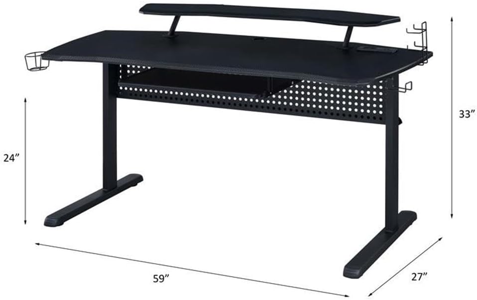 Acme Vildre Metal Frame Gaming Table with USB Port and LED Light in Black