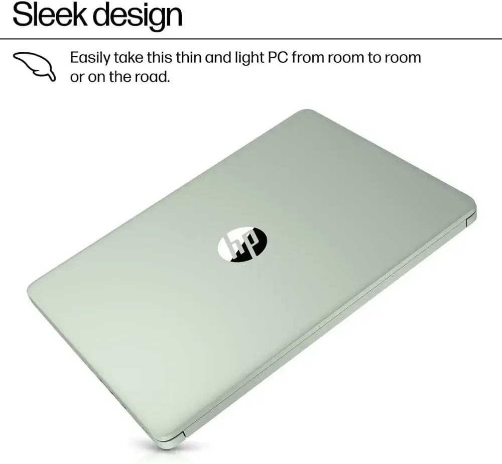 HP Ultra Thin 14' Laptop with Copilot, Intel N150, 8GB RAM, 384GB(128GB eMMC+256GB SD Card) • HUB • Mouse, Windows 11 Pro, 1-Year Office 365, Lightweight Green Notebook for Work & School