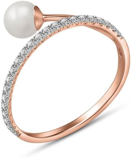 Galaxy Gold GG 14K Solid Yellow Gold Ring with Natural Diamonds and Natural Pearl