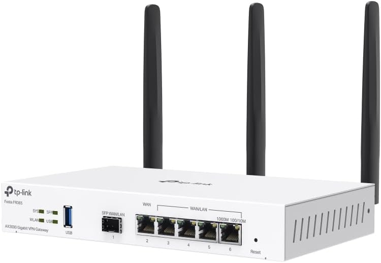 TP-Link Festa FR365, AX3000 WiFi 6 VPN Router, Up to 5 Gigabit WAN + 1 USB 3.0 WAN + 1 SFP, Self-Organizing Network, Free Cloud, Load Balance, Mesh, Seamless Roaming, Does not Work with Omada