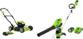 Greenworks 40V 19 Inch Brushless Cordless Push Mower, String Trimmer and Blower Combo Kit,Two Batteries and Two Chargers Included