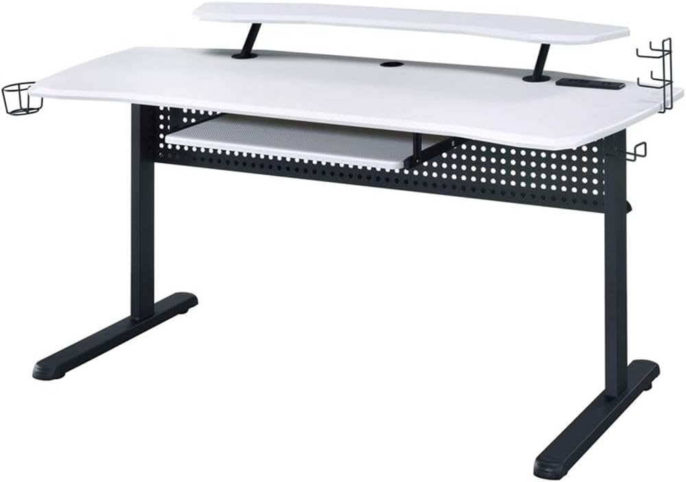Acme Vildre Wooden Top Gaming Table with USB Port in Black and White
