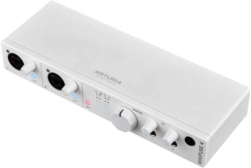 Arturia - MiniFuse 4 - Compact USB Audio & MIDI Interface with Creative Software for Recording, Production, Podcasting, Guitar - White
