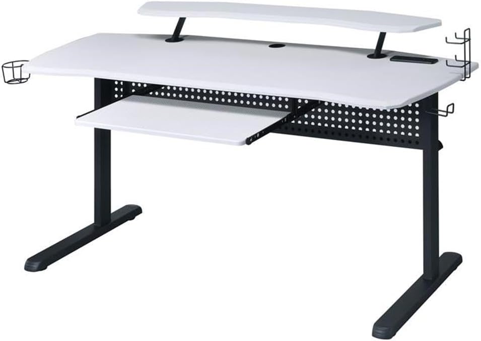 Acme Vildre Wooden Top Gaming Table with USB Port in Black and White