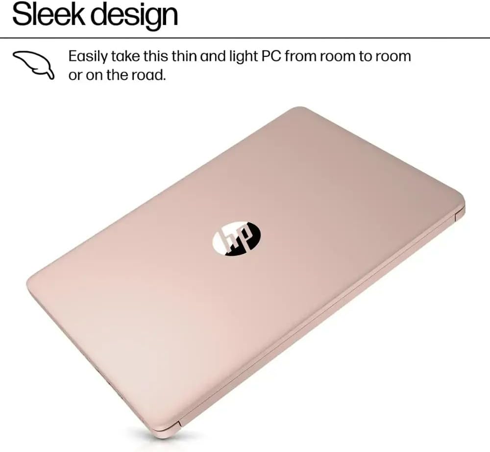 HP Ultra Thin 14' Laptop with Copilot, Intel N150, 8GB RAM, 384GB(128GB eMMC+256GB SD Card) • HUB • Mouse, Windows 11 Pro, 1-Year Office 365, Lightweight Rose Gold Notebook for Work & School