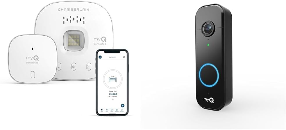 CHAMBERLAIN Smart Garage Control - Wireless Garage Hub and Sensor with WiFi & Bluetooth + myQ Video Doorbell | 2K Camera, Battery/Wired, Color Night Vision