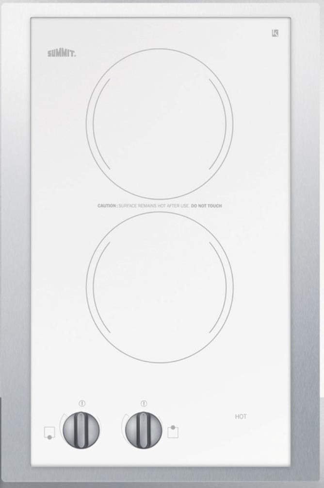Summit 15' 2 Burner Electric Cooktop. 230 Volt Radiant Cooktop, ADA Compliant, White- CR2220WHTK15