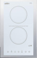 Summit Appliance CR2B15T2WTK15 115V 2-Burner Radiant Cooktop in White Ceramic Glass Surface with Digital Touch Controls & Stainless Steel Frame to Allow Installation in 15' Wide Counter Cutouts