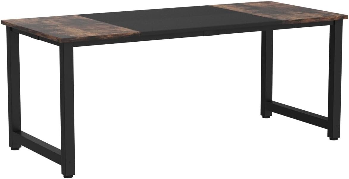 Tribesigns 70.8'Executive Desk, Large Office Computer Desk with Thicken Frame, Modern Simple Workstation Business Furniture for Home Office, Rustic Brown/Black