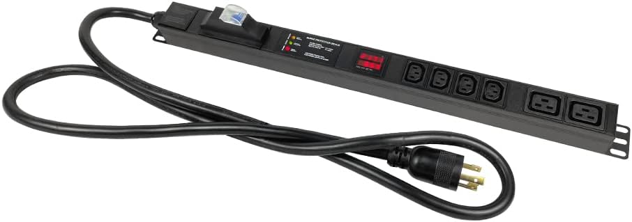 Metered-Breaker-Surge Protection PDU, 240V, L6-30P, 30A, 7200 watts, (4) C13 & (2) C19 Outlets, Crypto Mining, Data Centre PDU, Networking, Power Distribution Unit