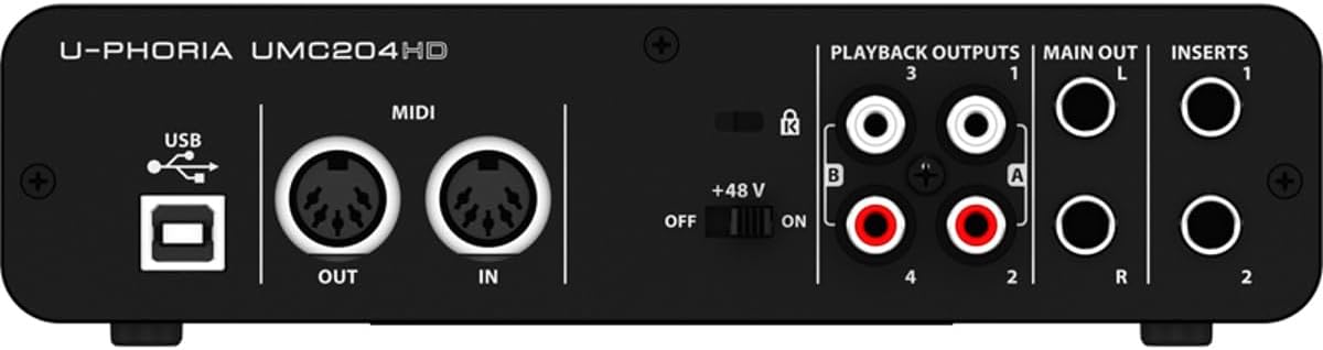 Behringer UMC204HD Audiophile 2x4, 24-Bit/192 kHz USB Audio/MIDI Interface with Midas Mic Preamplifiers | For Recording Microphones and Instruments