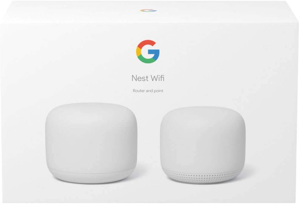 Nest WiFi Router with 1 Point - Mesh for Wireless Internet Wi-Fi Extender Smart Speaker Works and Google Home Systems Snow