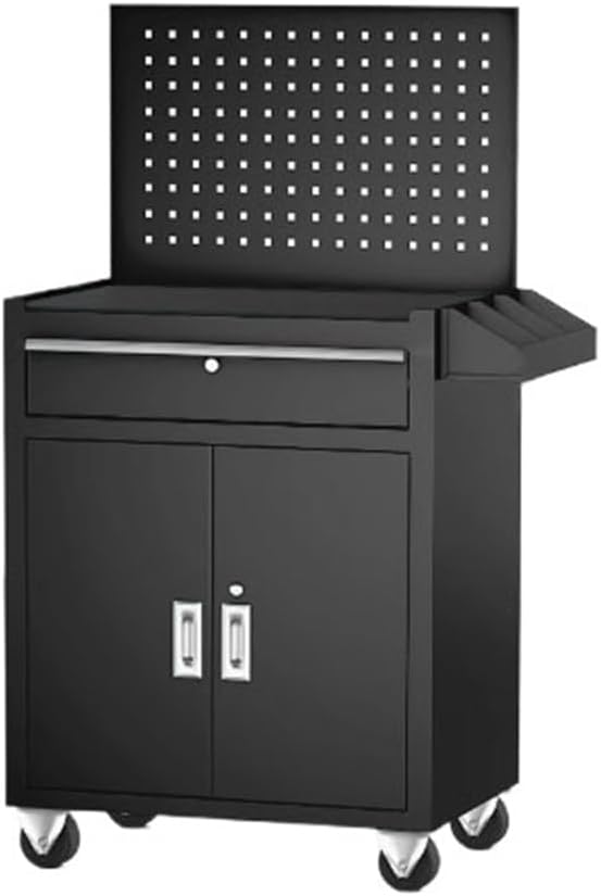 Tool Box Multi Functional Auto Repair Handcart, Mobile Thickened Drawer Type Tool Cabinet, Workshop Toolbox with Backboard Tool Storage(Black)