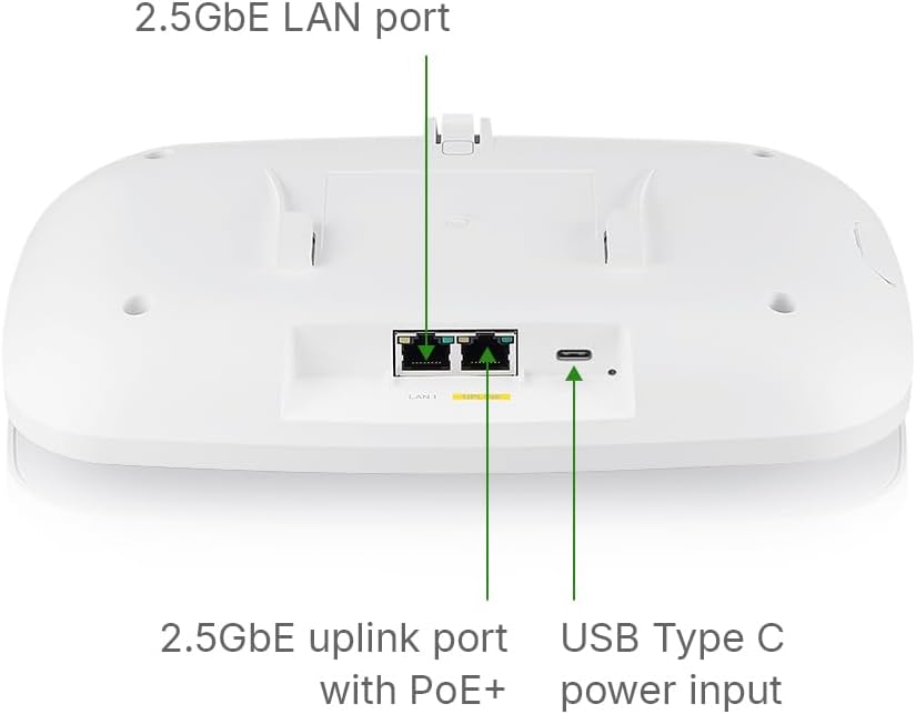 Zyxel WiFi 7 BE11000 Access Point | 2X 2.5G Ethernet Ports | PoE+ | Triple Radio | Mesh | PTP Bridge | Cloud, App or Direct Management | USB C Power (Not Included) | TAA Compliant [NWA130BE]