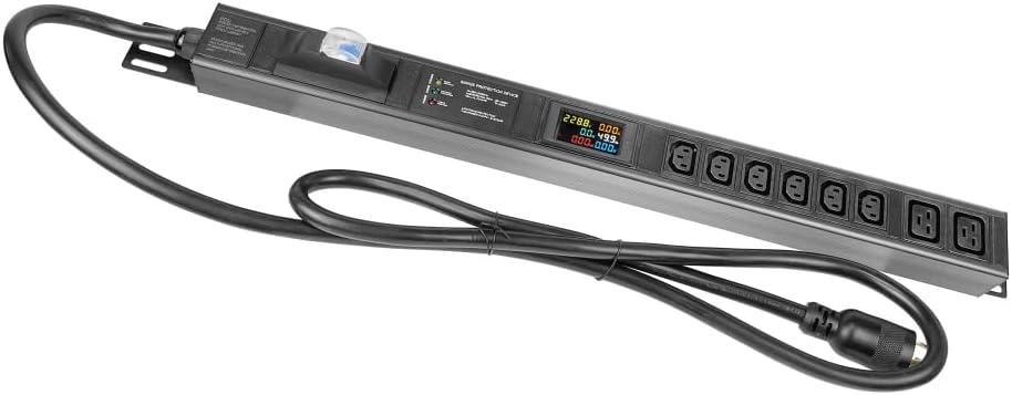 Multi Metered-Breaker-Surge Protection PDU, 240V, L6-30P, 30A, 7200watts, (6) C13 & (2) C19 Outlets, Crypto Mining, Data Center, 1U Racking, Network, Power Distribution Unit