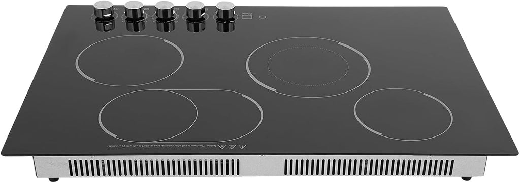 30'' Electric Cooktop with 4 Burners, 1200W Electric Stove with Adjustable Timer&Safe Lock, Top Built-In Cooktop with 5 Heating Level, Lockable Knob Control, No Plug, 110V