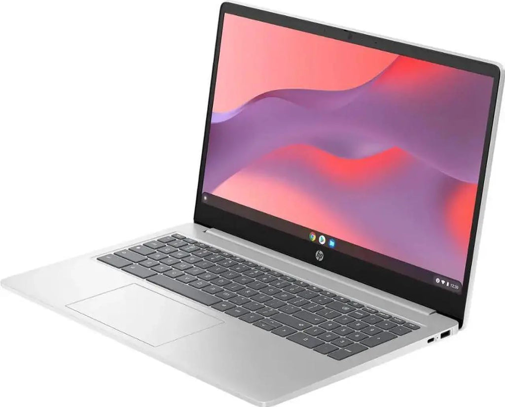 HP 15.6' HD Chromebook Laptop |Intel Processor N200|Intel UHD Graphics| WiFi| Webcam| Silver | 8GB RAM DDR5 | 64GB SSD |Chrome OS |Bundle with USB 3.0 Hub