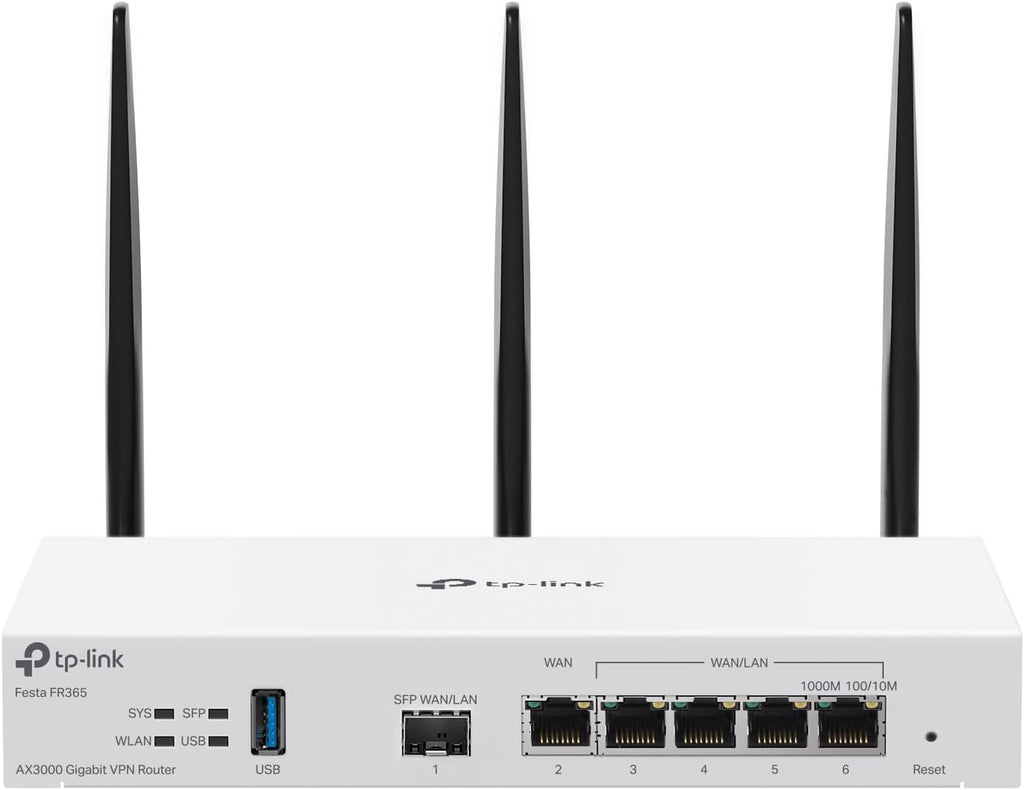 TP-Link Festa FR365, AX3000 WiFi 6 VPN Router, Up to 5 Gigabit WAN + 1 USB 3.0 WAN + 1 SFP, Self-Organizing Network, Free Cloud, Load Balance, Mesh, Seamless Roaming, Does not Work with Omada
