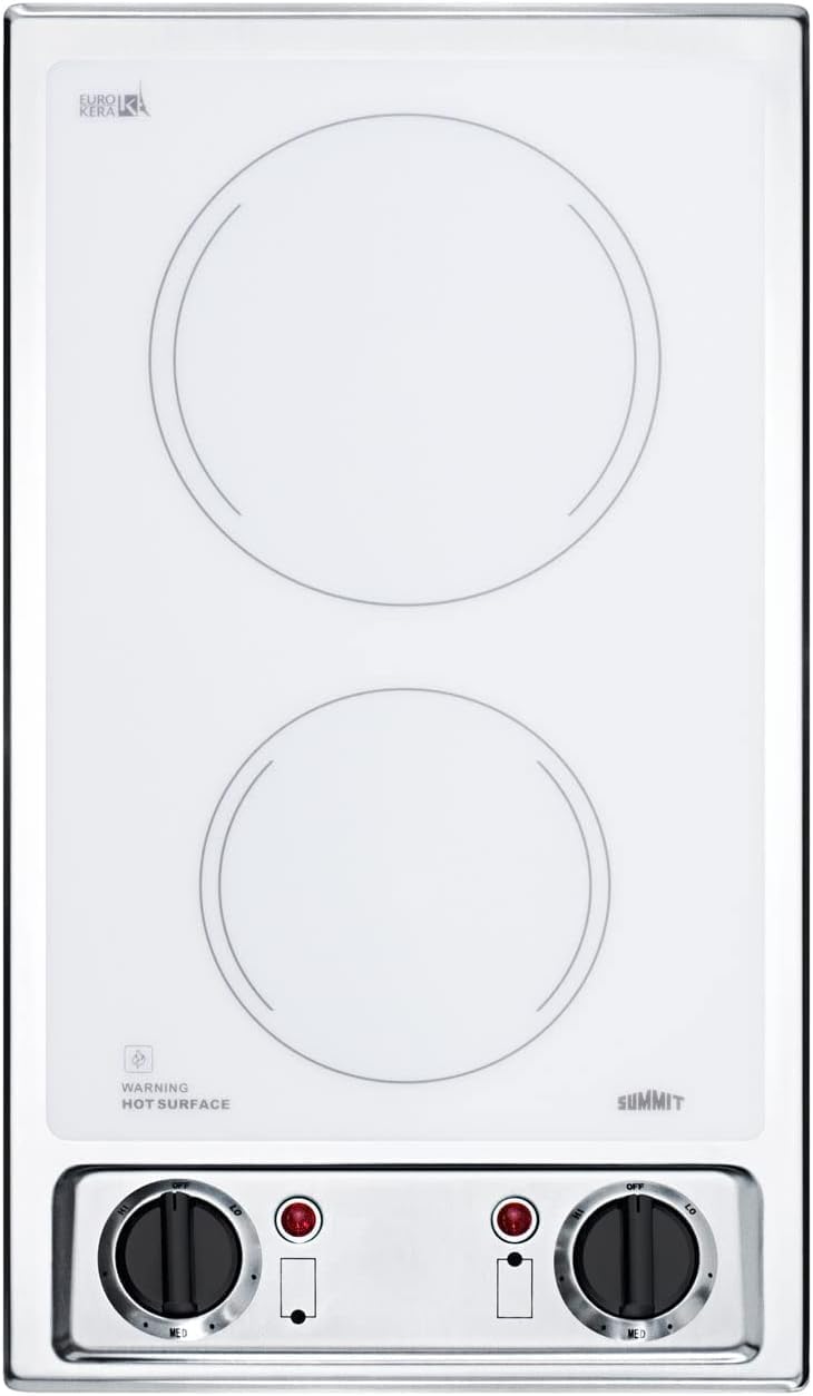 Summit 12' 2 Burner Electric Cooktop. 115 Volt, Radiant, ADA Compliant, White - CR2B120WH