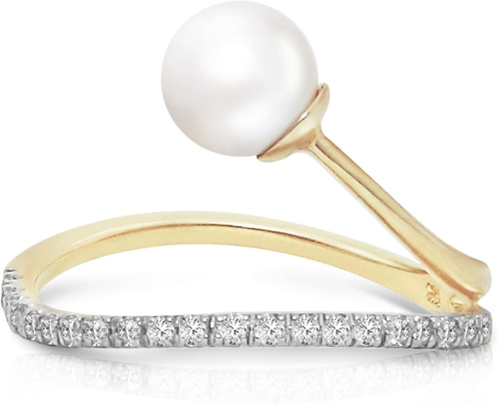Galaxy Gold GG 14K Solid Yellow Gold Ring with Natural Diamonds and Natural Pearl