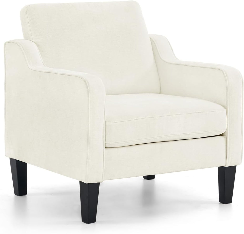 VINGLI Living Room Chairs White Accent Chair Soft Chenille Comfy Arm Chair Mid Century Modern Sofa Chair for Small Spaces Bedroom, Home Offfice, Apartment, Lounge (Creamy White)