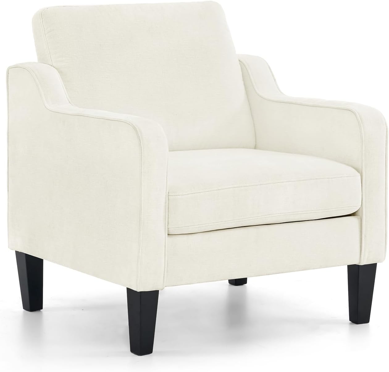 VINGLI Living Room Chairs White Accent Chair Soft Chenille Comfy Arm Chair Mid Century Modern Sofa Chair for Small Spaces Bedroom, Home Offfice, Apartment, Lounge (Creamy White)