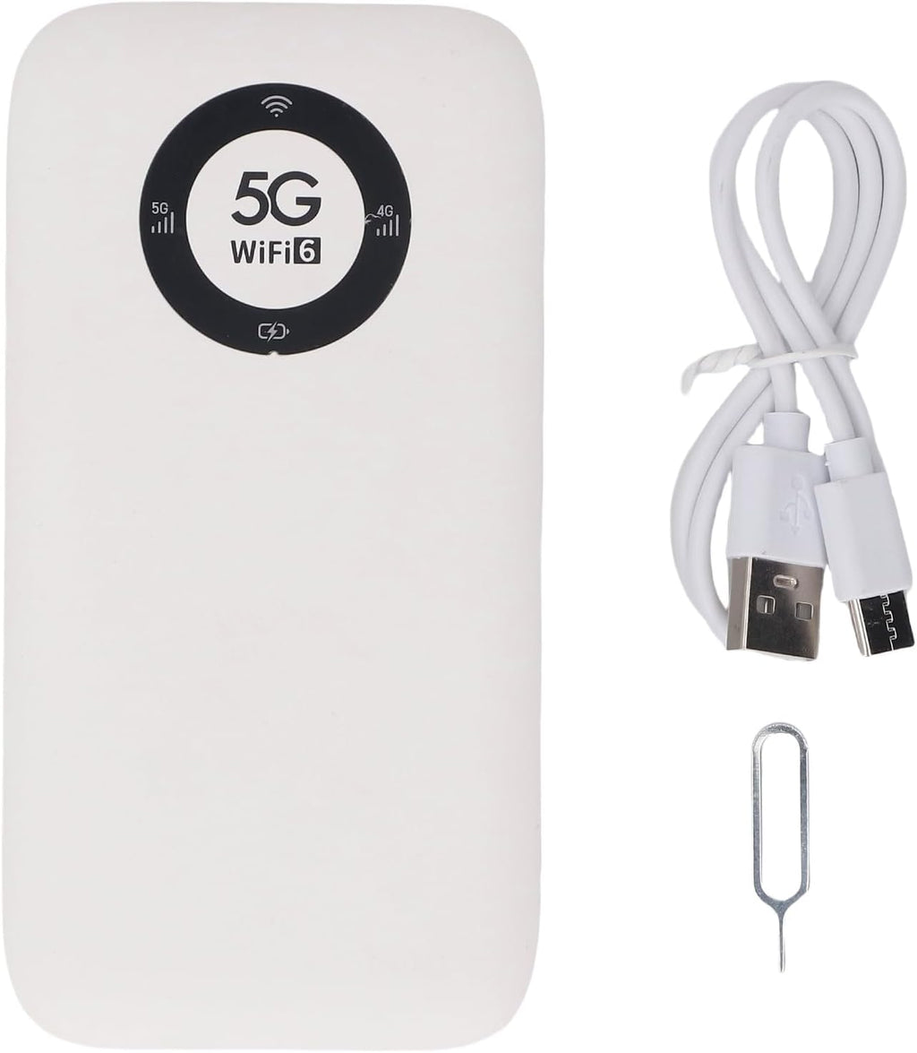 5G Mobile Hotspot, WiFi 6 16 Users Portable Wireless Router with SIM Card Slot and 7100mAh Battery, for Travel Business Outdoor Use (White)