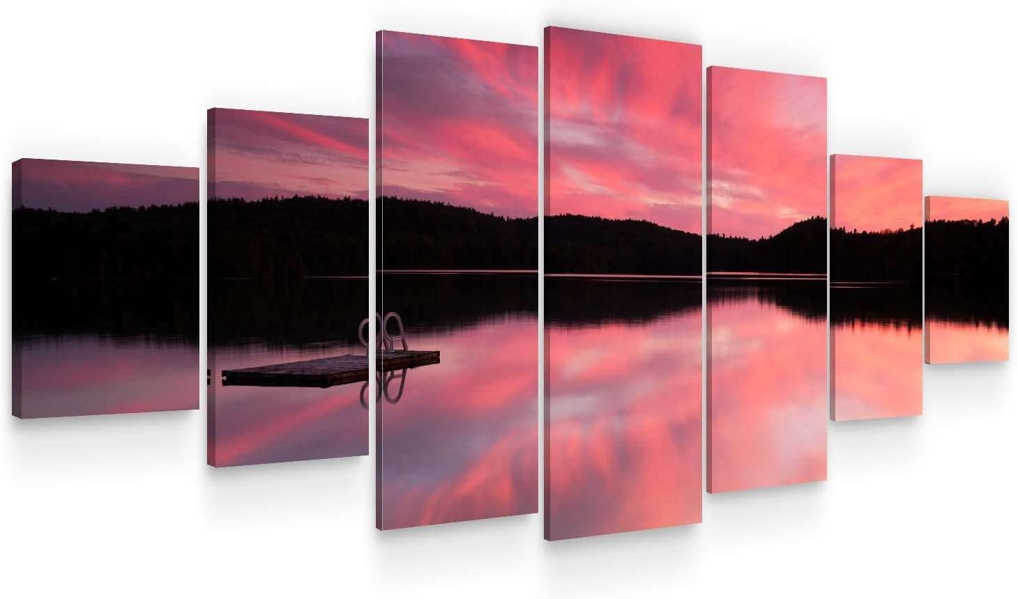 Startonight Huge Canvas Wall Art - Pink Sunset On The Lake Large Framed Set of 7 40' x 95'