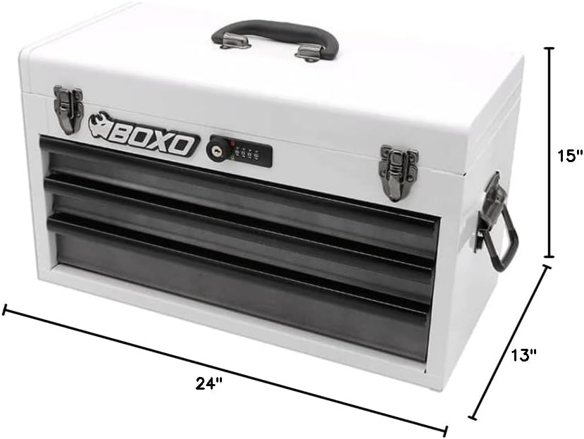 BOXO USA Heavy Duty Toolbox 103 Piece MotoBox Hand Carry Tool Box with Locking System for Motorcycle, Dirt Bike, Dual Sport (White)