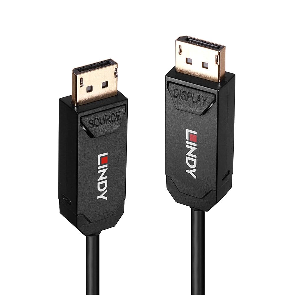 LINDY 38523 30 m Fibre Optic Hybrid DisplayPort 2.0 UHBR10 Cable, Fibre Optic Hybrid, AOC Cable, 4K@144Hz, 8K@60Hz, 40Gbit/s