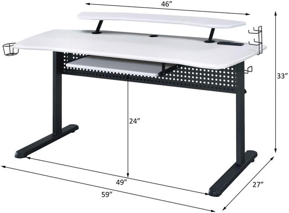 Acme Vildre Wooden Top Gaming Table with USB Port in Black and White