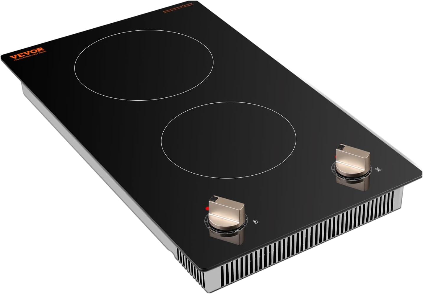 VEVOR Induction Cooktop, 3500W Electric Countertop Burner, 2 Burner Knob Control Stove, Built-in Induction Cooktop with 12 Temperature Settings, Glass Surface, Auto Shut-Off