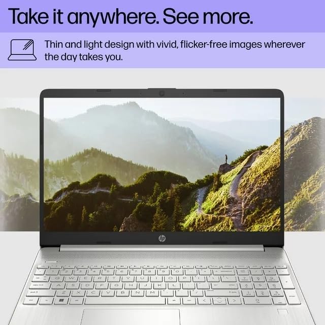 HP 15.6' FHD Slim Laptop, Intel i3-1215U, Intel UHD Graphics, 8GB RAM, 256GB SSD, Webcam, Fingerprint Recognition, WiFi, Win11, Silver (Renewed)