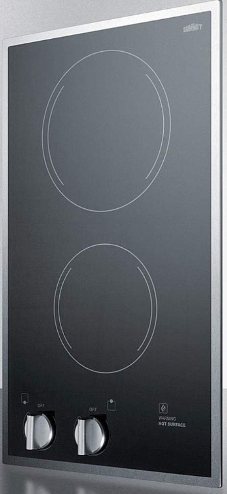 Summit 12' 2 Burner Electric Cooktop. 220/240 Volt Radiant Cooktop, ADA Compliant, Black & Stainless Steel- CR2B22ST