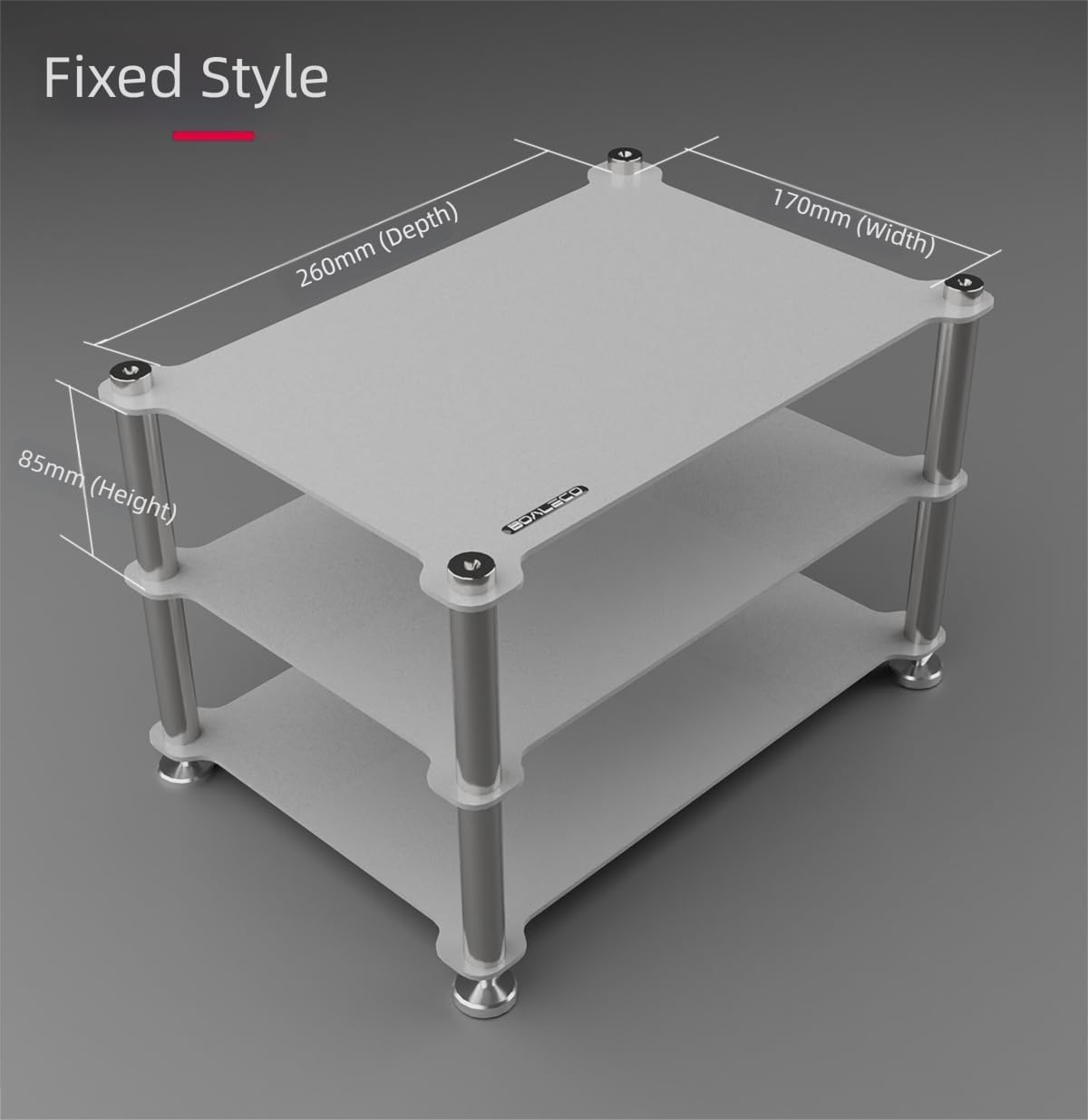 BOALECO FX2 Audiophile Audio Rack, 3-Tier Desktop HiFi Isolation Stand with Solid Aluminum Pillars, Modular Equipment Shelf for Amplifiers, DACs, and Preamps