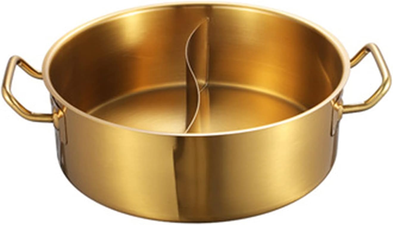 Hot Pot Cooker Shabu Shabu Hot Pot With Divider For Induction Cooktop Gas Stove Dual Sided Soup Cookware Dinner Together (Color : Gold Size : 28X10.4cm) (Gold 30x10.4cm)