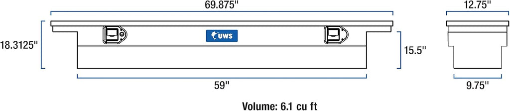 UWS EC10842 69-Inch Gloss Black Heavy-Wall Aluminum Deep Slim Truck Tool Box with Low Profile, RigidCore Lid