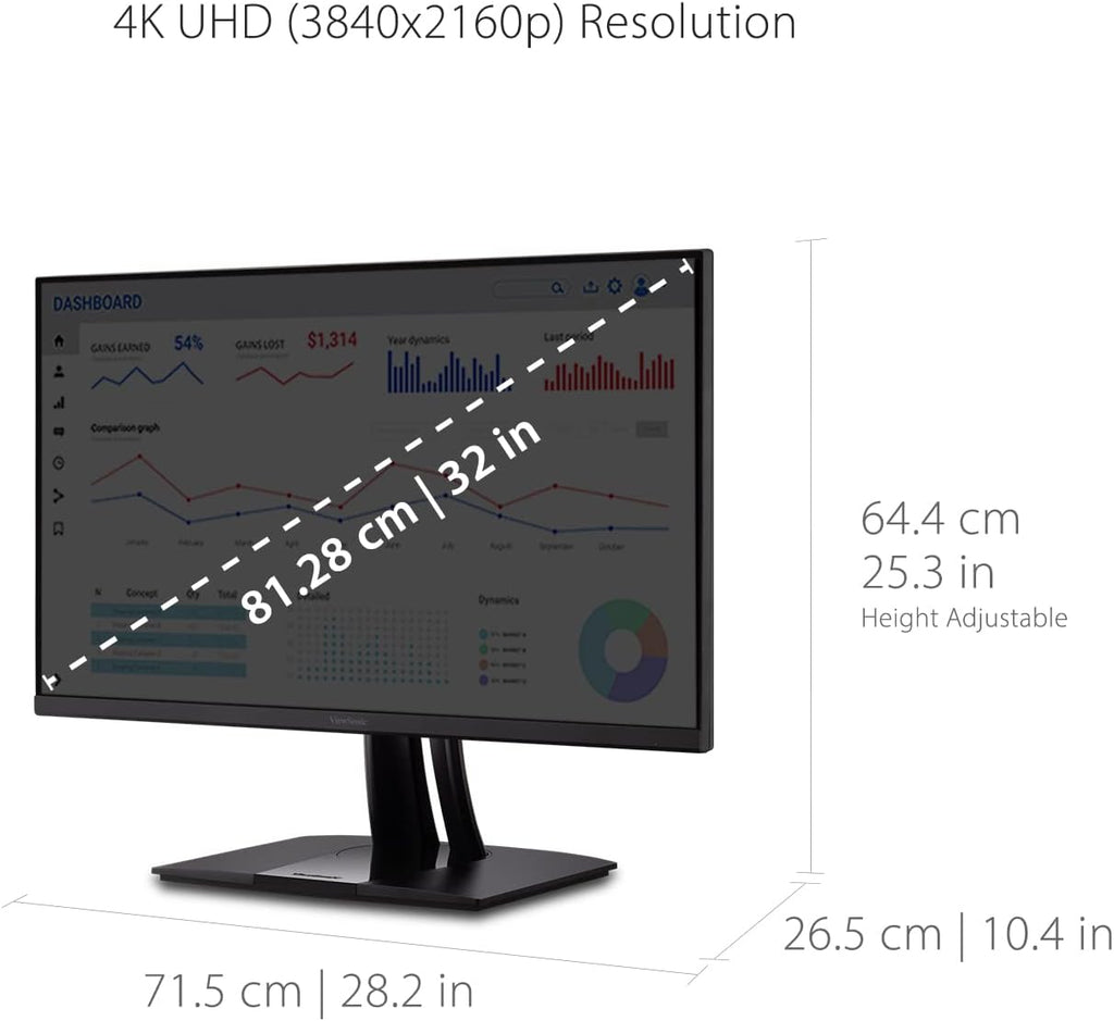 ViewSonic VP3256-4K 32 Inch 4K ColorPro Monitor, IPS Display with 100% sRGB and Pantone Validated for Professional Content Creation, Advanced Ergonomics, 60W USB-C, HDMI, and DisplayPort Inputs