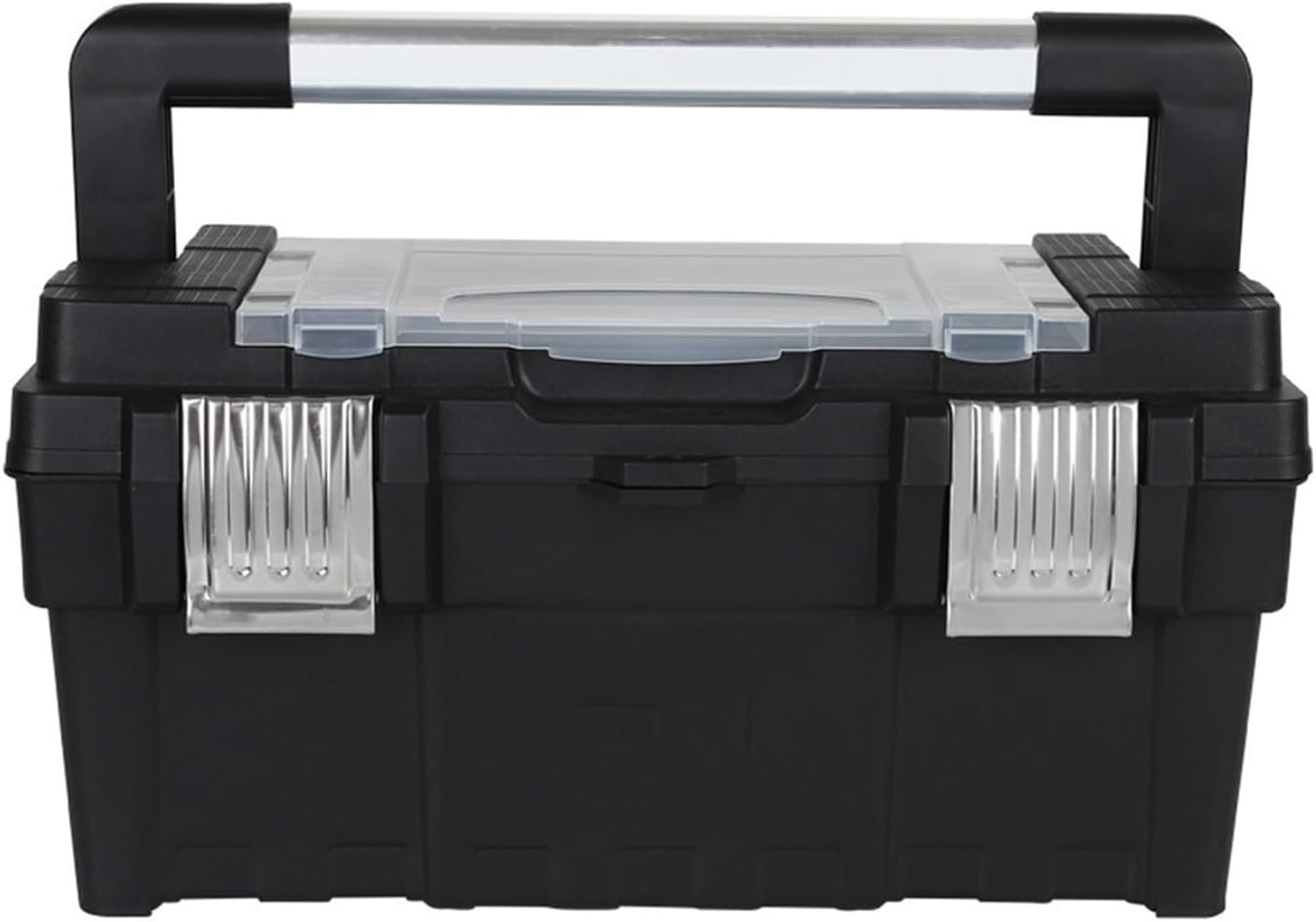 Multifunctional Multipurpose Storage Box Alloy Long Handle Toolbox Household Double Portable Plastic Hardware Tool Storage Box (Black) for Garage(Medium)