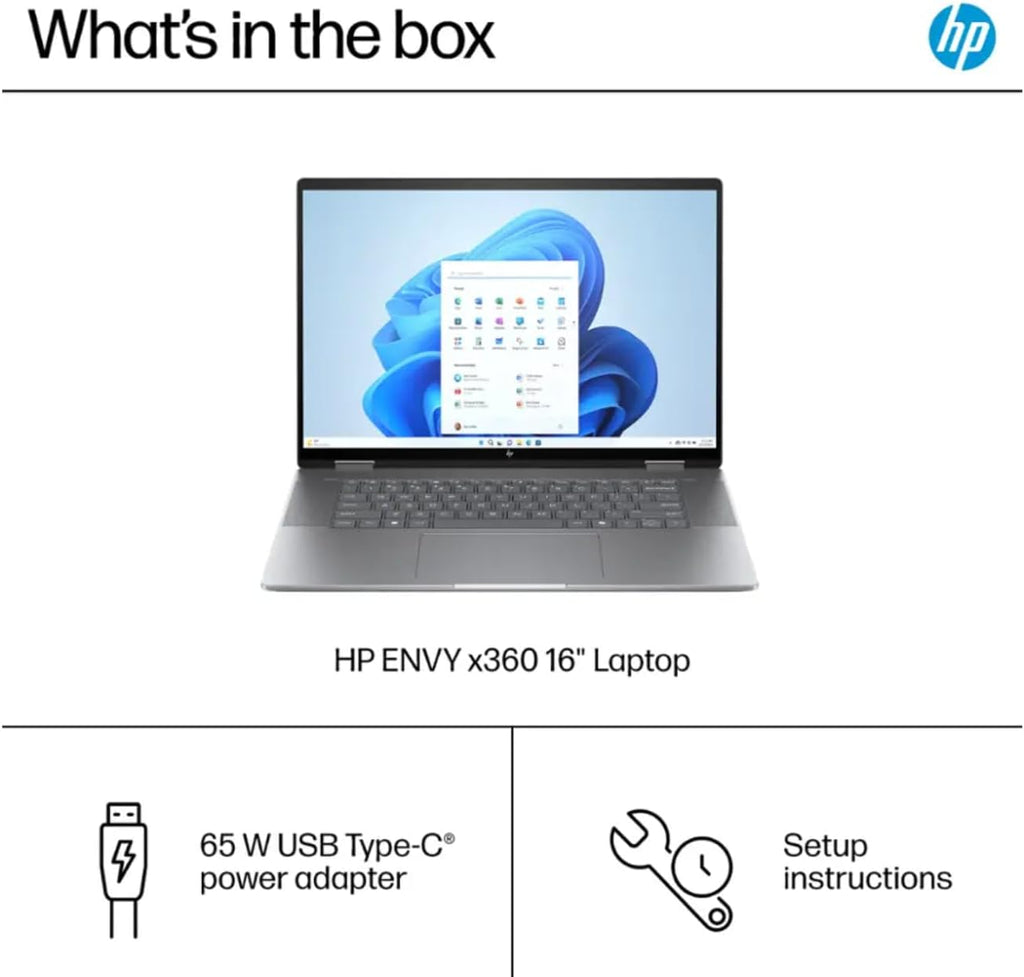 HP Envy x360 16' 2-in-1 Laptop, AMD Ryzen 5 8640HS AI Processor, FHD+ Touchscreen, Wi-Fi 6E, Windows 11 Pro, Fast Charge, Recycled Metal Design (2024), W/Stylus Pen (8GB RAM | 512GB PCIe SSD)