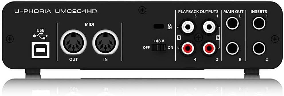 Behringer UMC204HD Audiophile 2x4, 24-Bit/192 kHz USB Audio/MIDI Interface with Midas Mic Preamplifiers | For Recording Microphones and Instruments