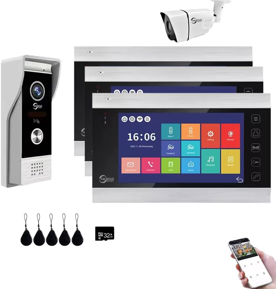 Wired Video Apartment Doorbell Intercom,1080P HD Touch Screen Monitor with Camera,7 Inch Ring Video Doorbell,TUYA WiFi Smart Home Video Intercom,Night Vision,Two-Way Audio (3 Monitor+1 Bell+1 Camera)