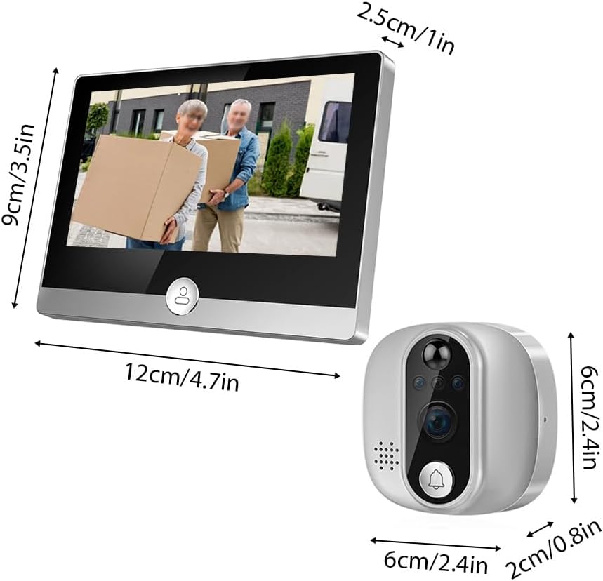 WiFi 1080P Video Doorbell Camera, 2.4GHz Peephole Camera Door Viewer with 4.3inch LCD Display, 120 Degree View Angle, Night Vision, Motion Detection, 2-Way Audio, Rechargeable Battery