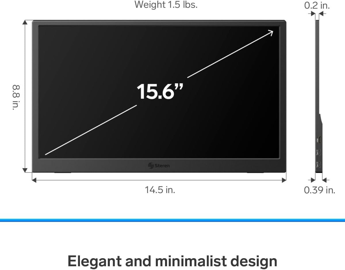 STEREN 16' Portable HDR Monitor for Laptops – Full HD Display with USB-C, HDMI, and Ultra-Slim Design