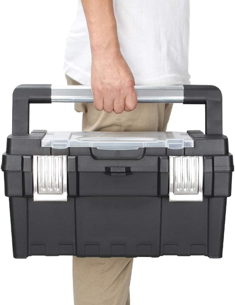 LIOONS Tool Box 2 Layer Plastic Alloy Long Handle Tool Boxes Portable Tool Kit Removable Tray Lightweight Storage Case Tool Kit