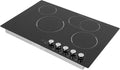 30'' Electric Cooktop with 4 Burners, 1200W Electric Stove with Adjustable Timer&Safe Lock, Top Built-In Cooktop with 5 Heating Level, Lockable Knob Control, No Plug, 110V